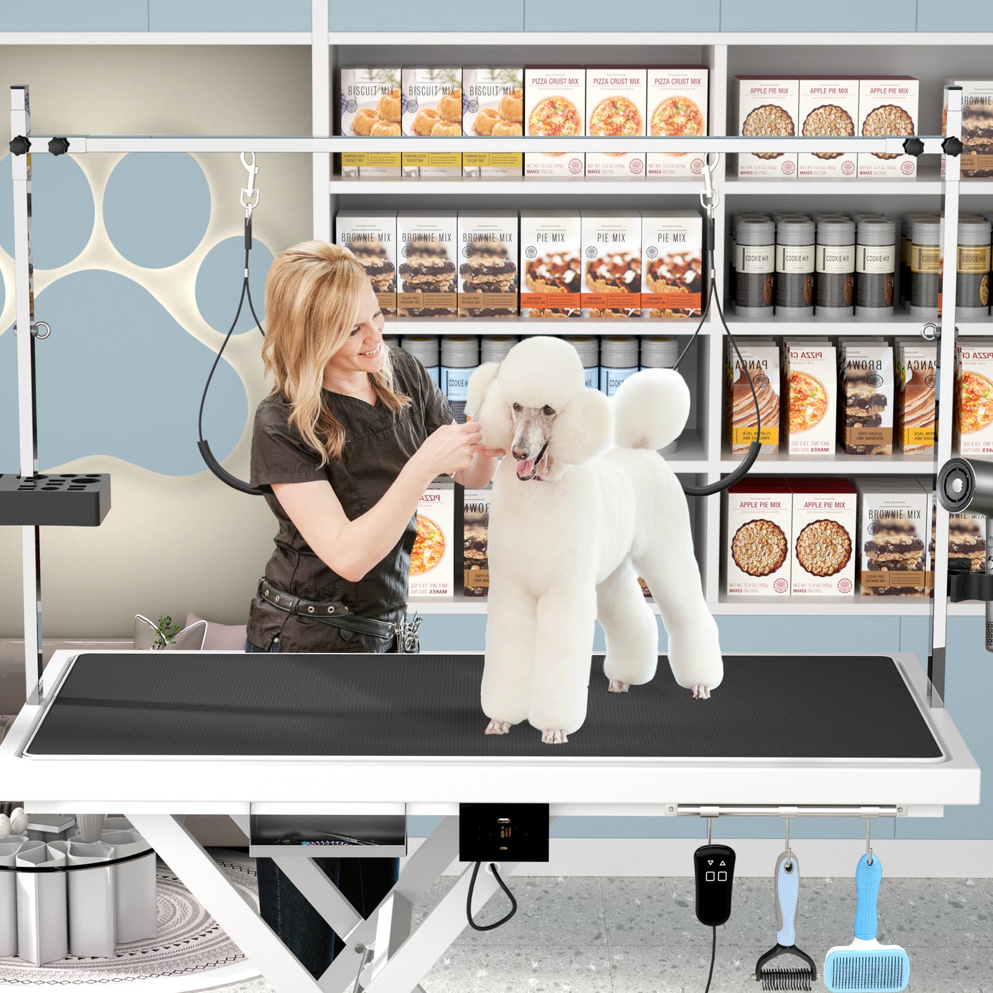 Electric Lift Pet Dog Grooming Table, Upgrade 50 Inch Heavy Duty 9'' -36'' Adjustable Height Professional Pet Grooming Table with Tool Organizer, Adjustable Overhead Arm for Large Dogs at Home