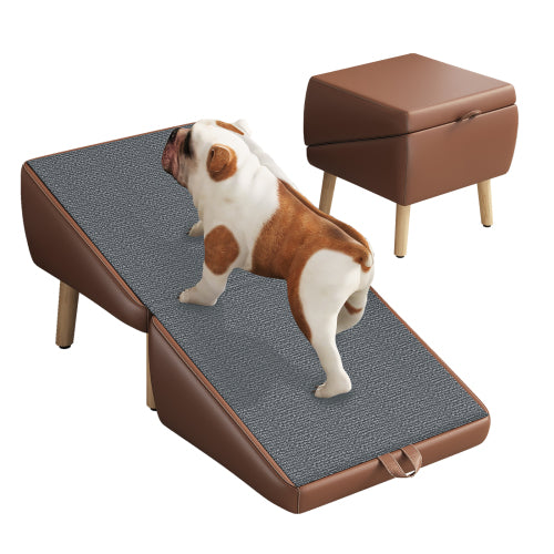 2-in-1 Foldable Wooden Pet Stairs – Multi-Functional Convertible Split Ottoman Dog Ramp for Bed & Couch