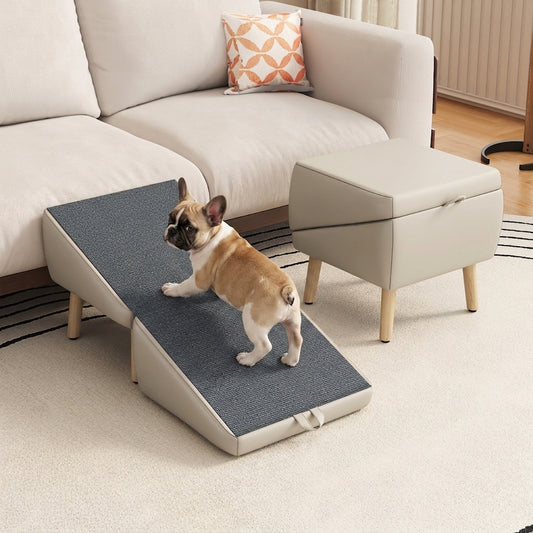 2-in-1 Foldable Wooden Pet Stairs – Multi-Functional Convertible Split Ottoman Dog Ramp for Bed & Couch