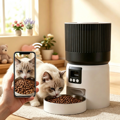 Cuteden smart automatic cat feeder with 1080P HD camera and phone application controls