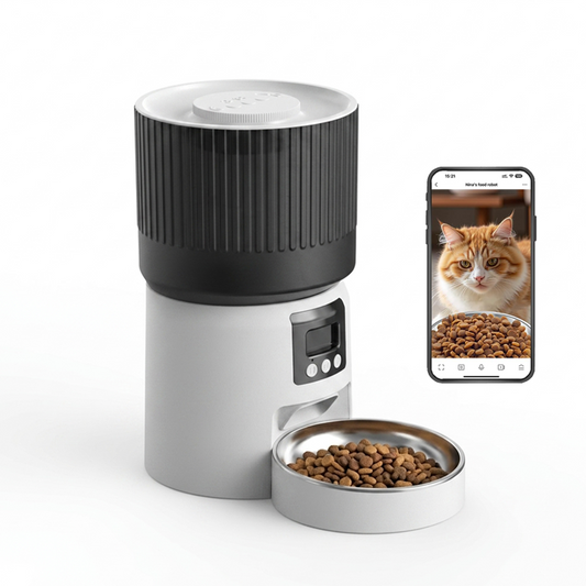 Cuteden smart automatic cat feeder with 1080P HD camera and stainless steel bowl